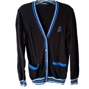 Lauren‎ Ralph Lauren Navy Varsity Cotton Cardigan in Size S